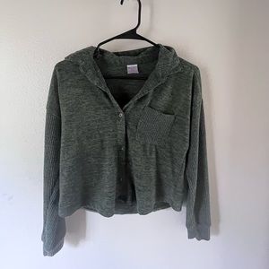 Olive green cropped button up sweater